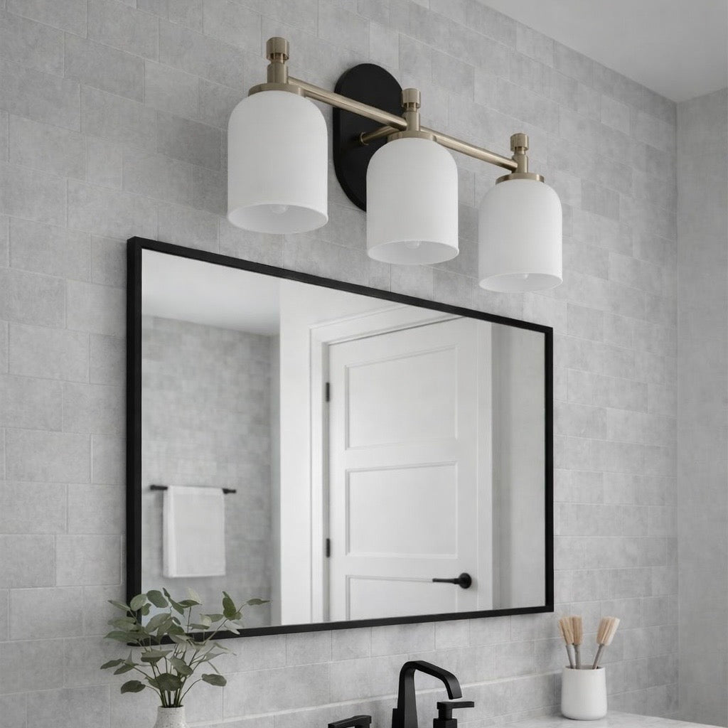 Meadows Three Lights Vanity Brushed Gold Bathroom Lighting