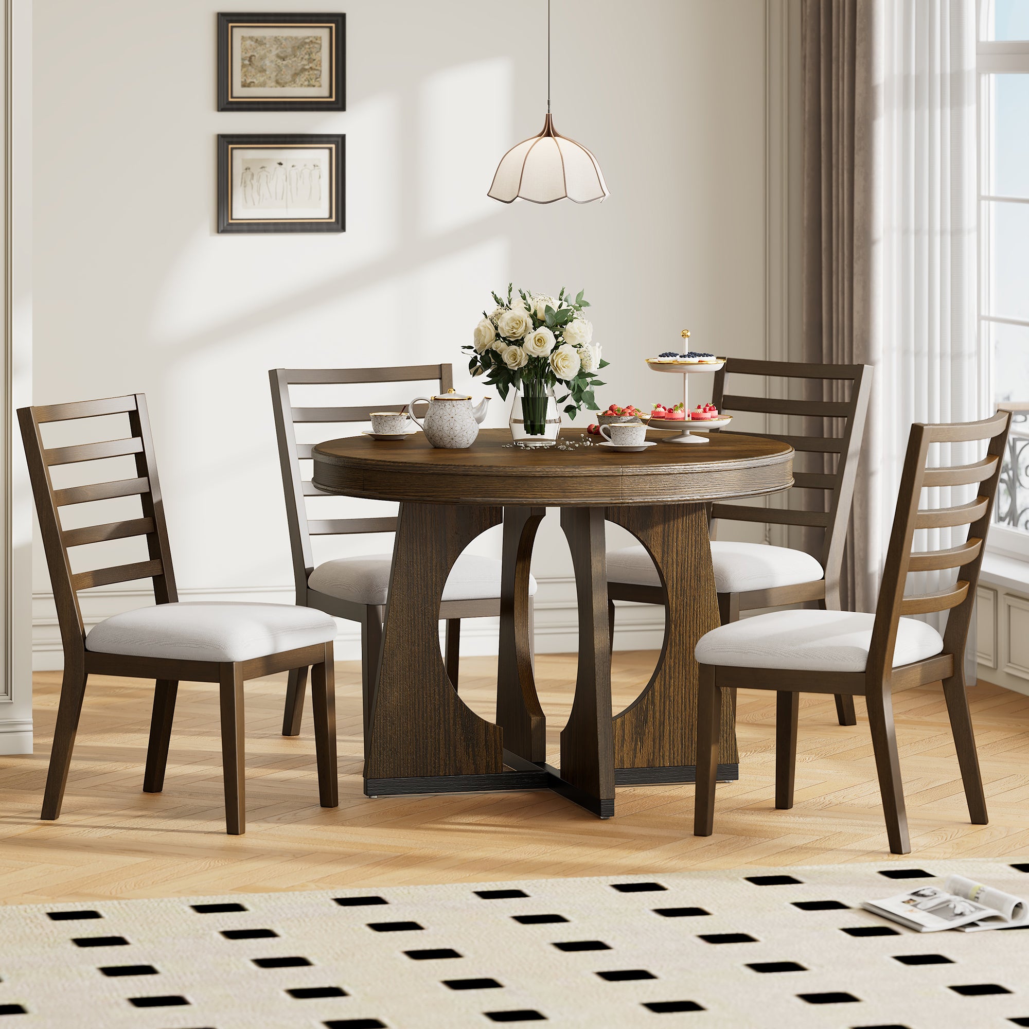 TREXM Round Dining Table for 4 with Chairs Set