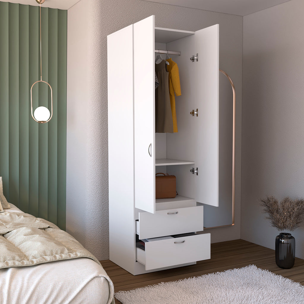 Armoire Wardrobe 76" H, Hanging Rod, 2 Drawers, 1 Shelf