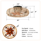 20" Rope Caged Flush Mount Ceiling Fan with Light Kit