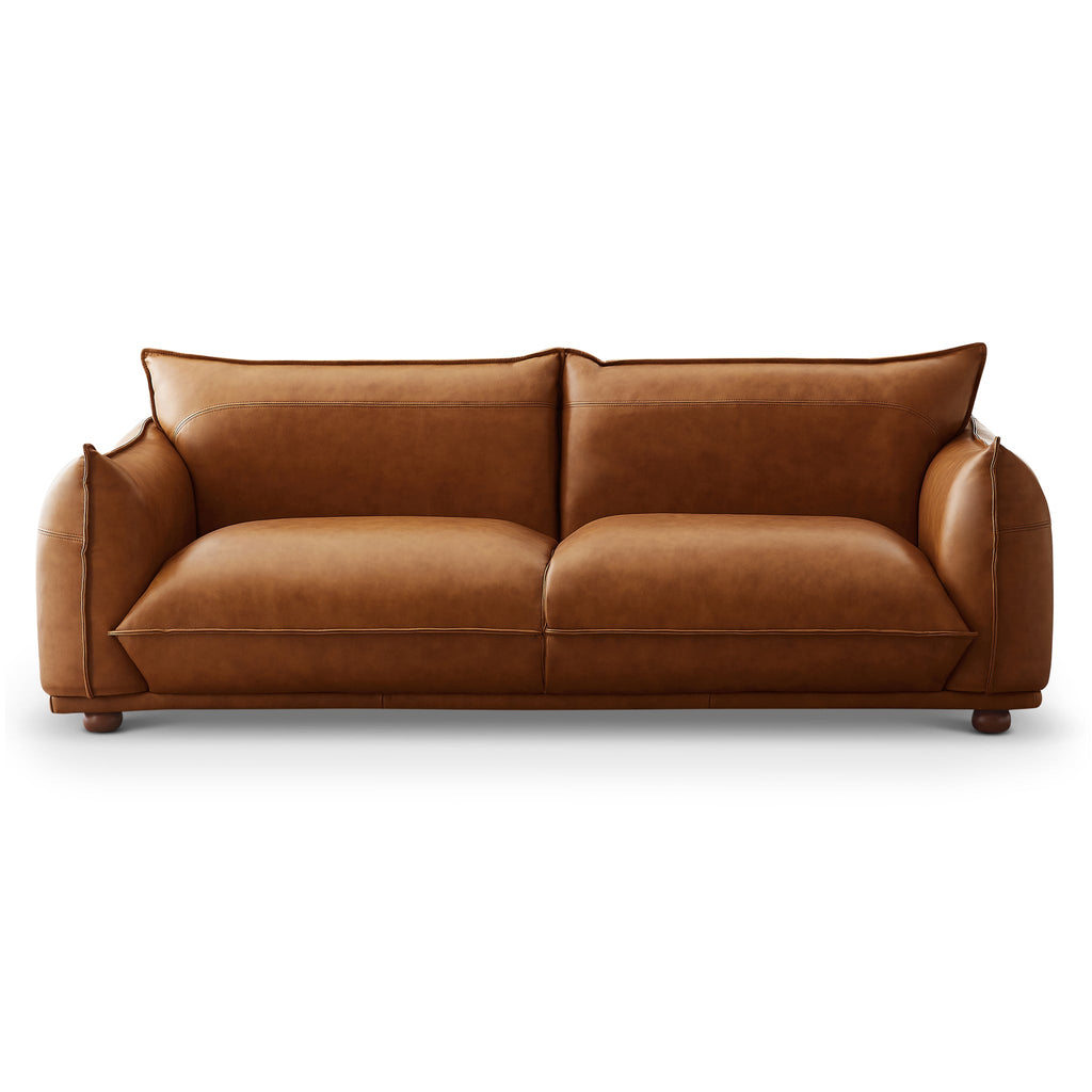 Emma Mid Century Modern Luxury Cognac Leather Sofa