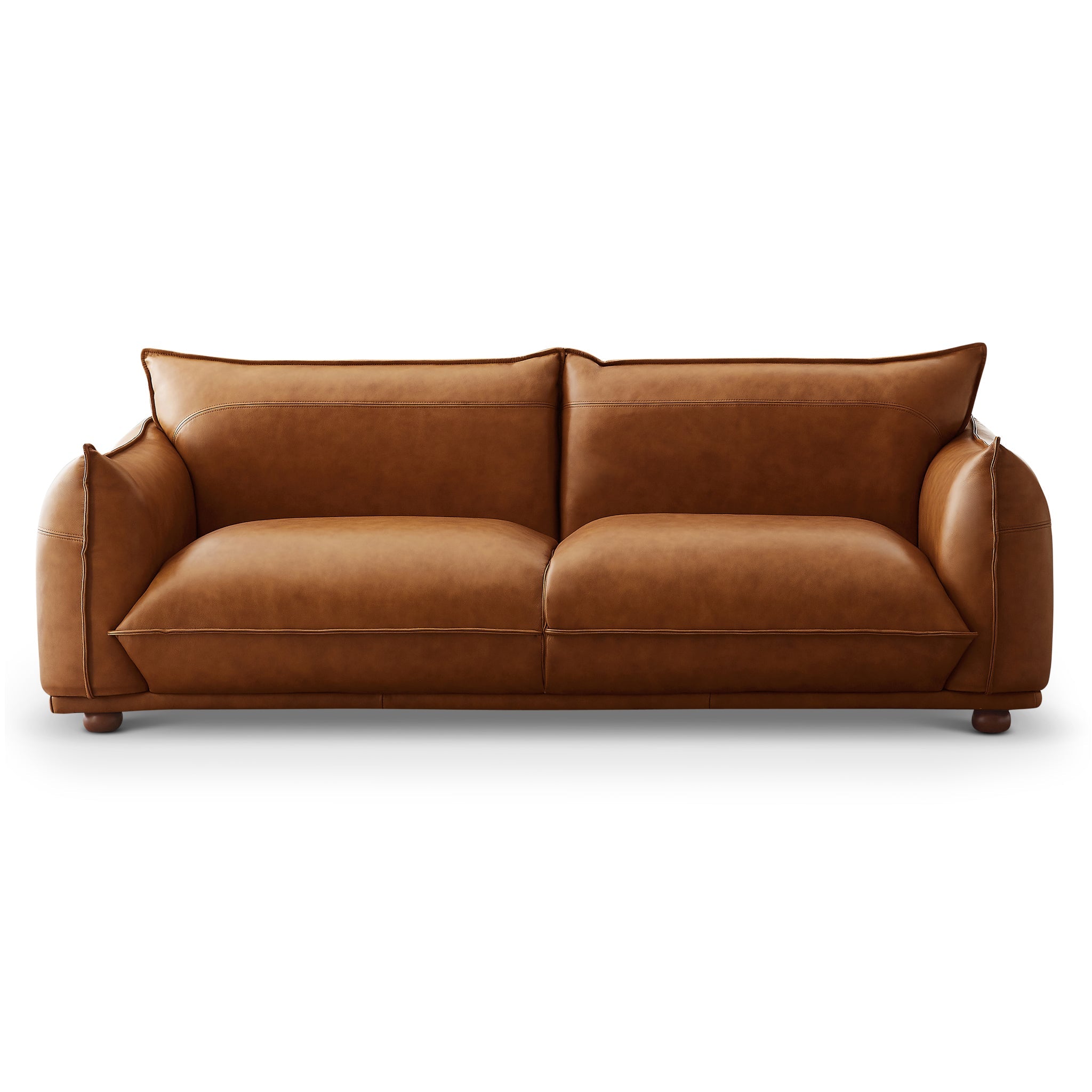 Emma Mid Century Modern Luxury Cognac Leather Sofa