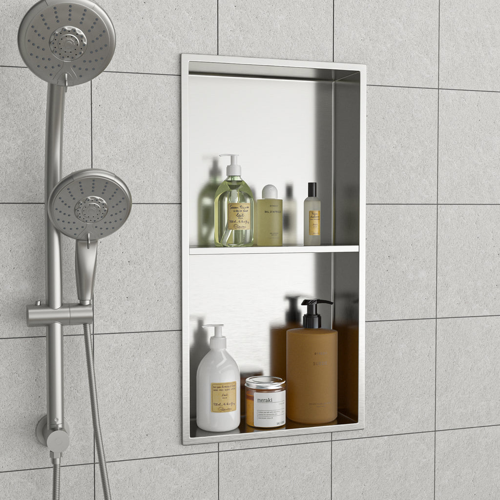 13" x 25" Stainless Steel Shower Niche Double Shelf
