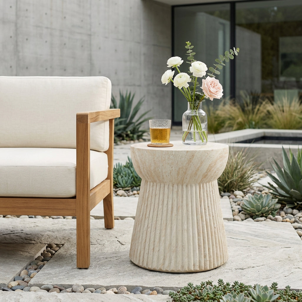 Outdoor Travertine Concrete Side Table