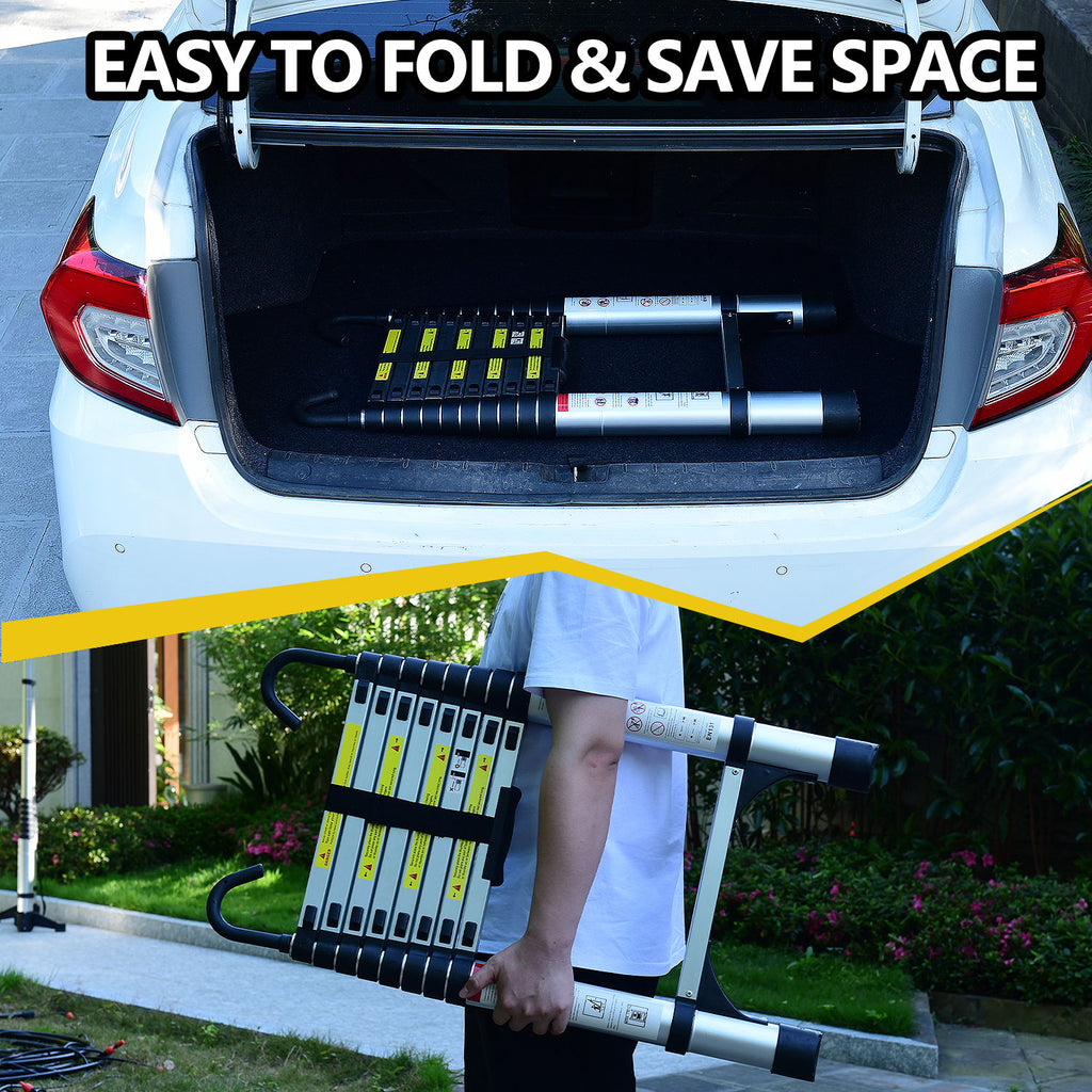 8.5FT Telescopic Ladder with Hooks and Triangular Support Frame