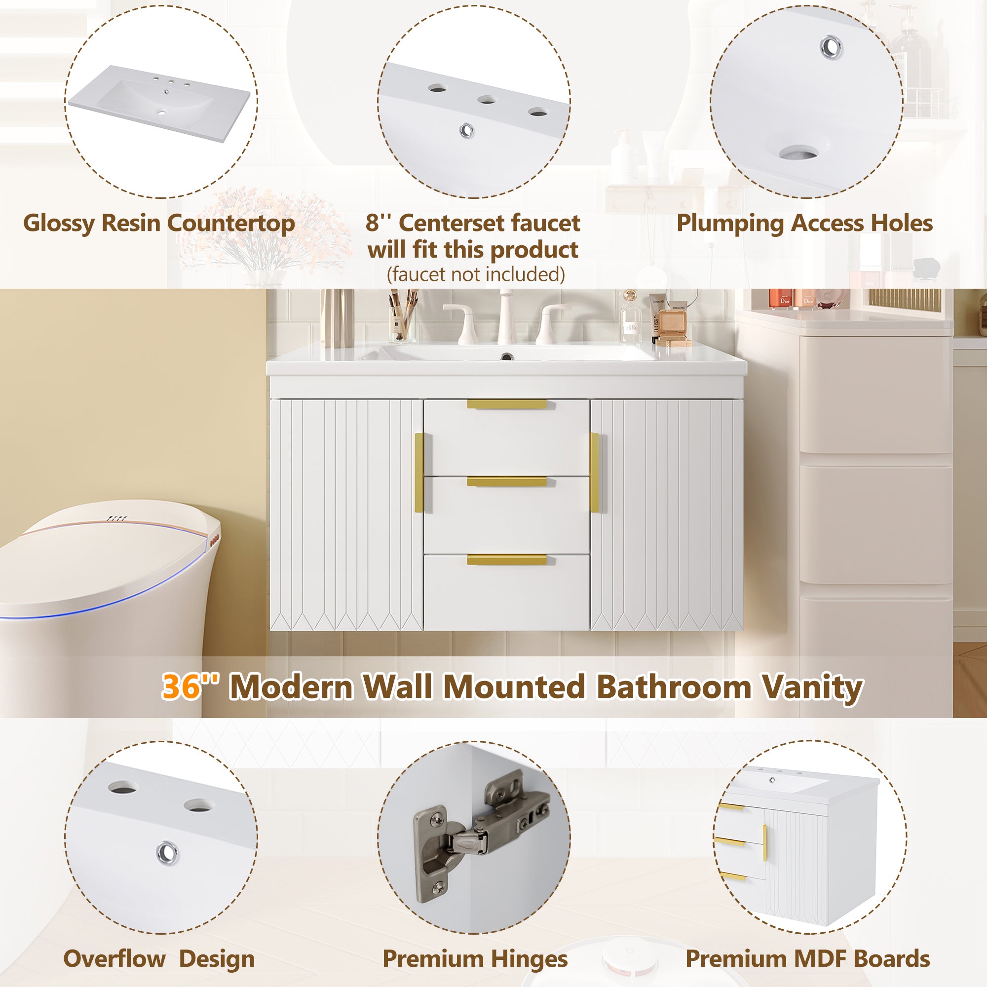 36'' Wall Mounted Bathroom Vanity