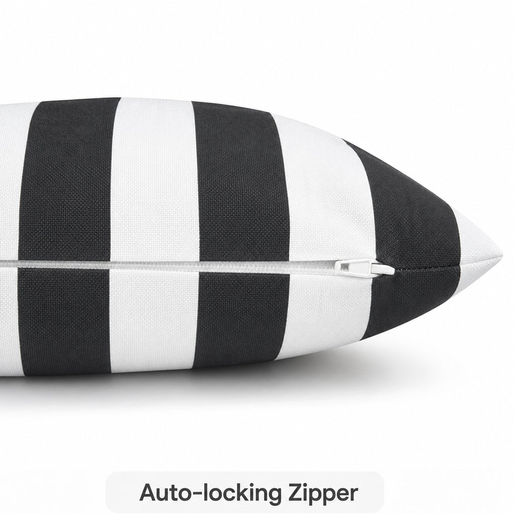 2 Pack Outdoor Pillow Covers - Black/White Striped