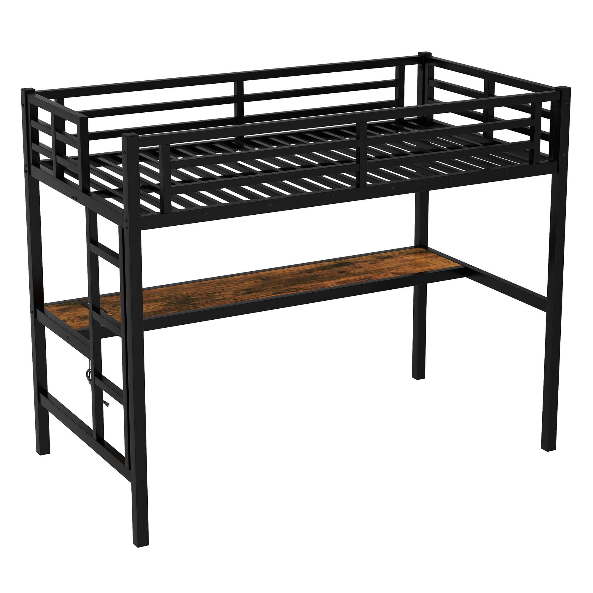 Metal Twin XL Loft Bed with Power Outlet and LED Light