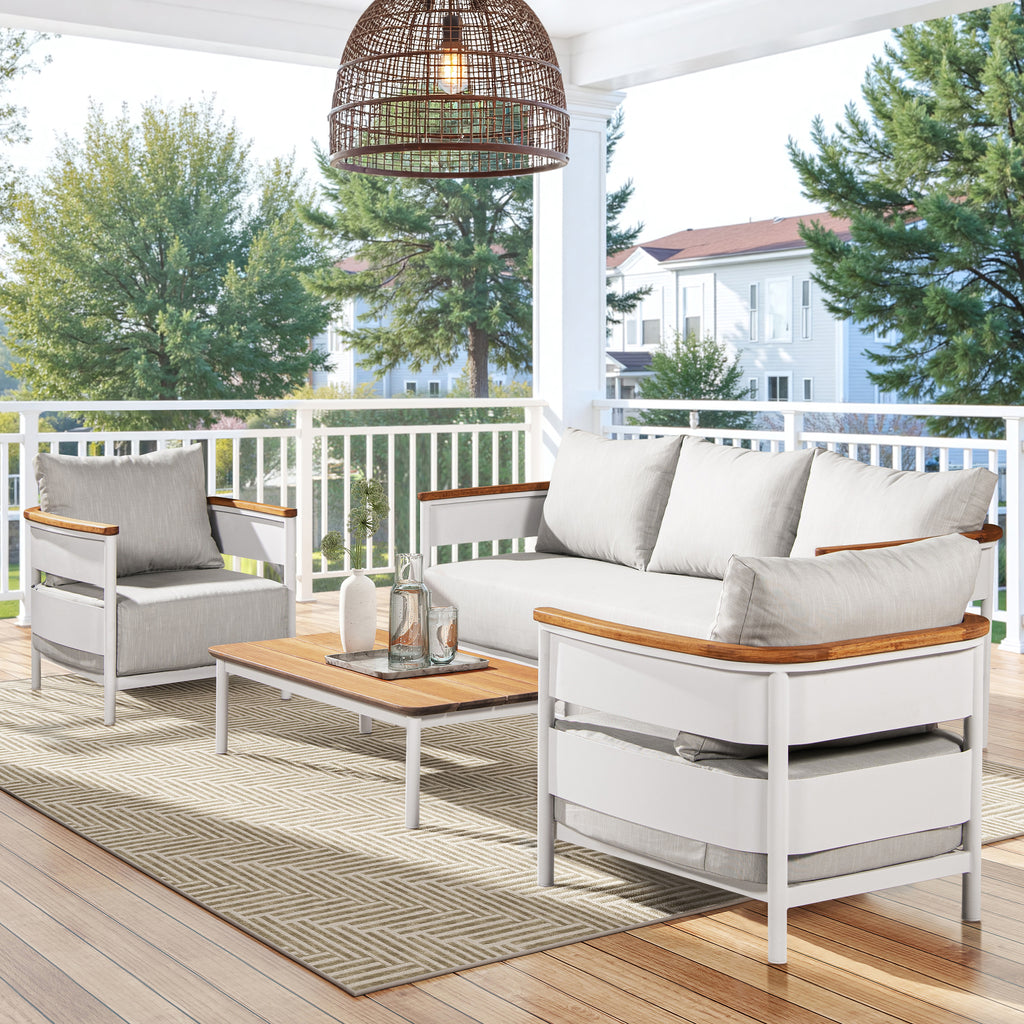 Rhodes 29" Upholstered Teak & Aluminum Patio Arm Chair