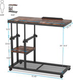 Rustic 32” Width Adjustable C-Shaped End Table with Wheels