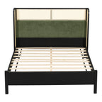 Queen Size Bed Frame with Green Upholstered Headboard