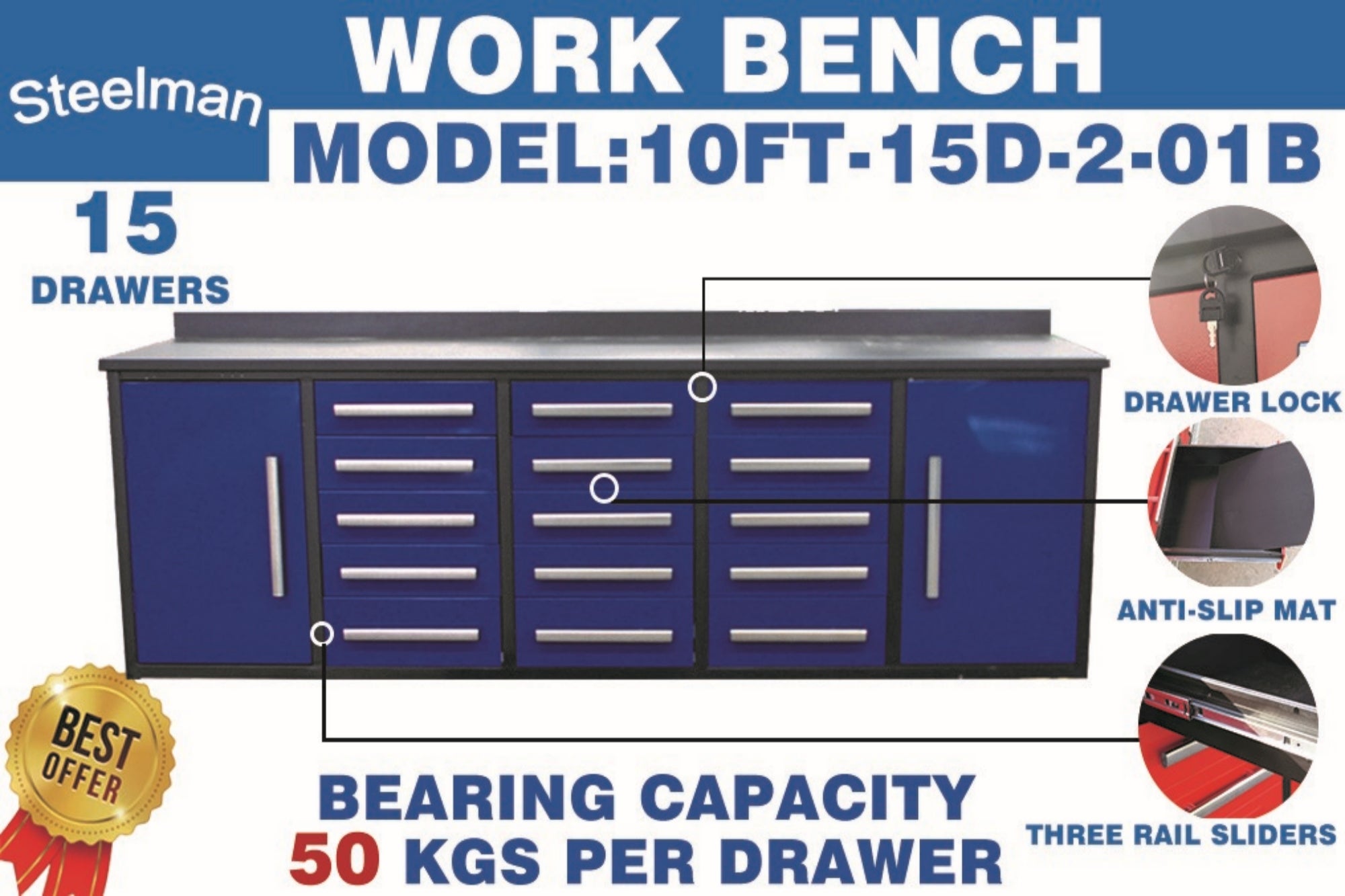 10ft Storage Cabinet with Work Bench