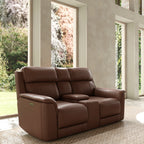 Oslo Dual Power Reclining Love Seat with Console in Pecan