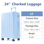 Lightweight Durable ABS Hardshell Luggage - 24 Inch Checked Travel Suitcase