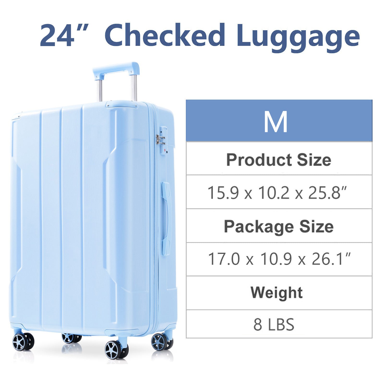 Lightweight Durable ABS Hardshell Luggage - 24 Inch Checked Travel Suitcase