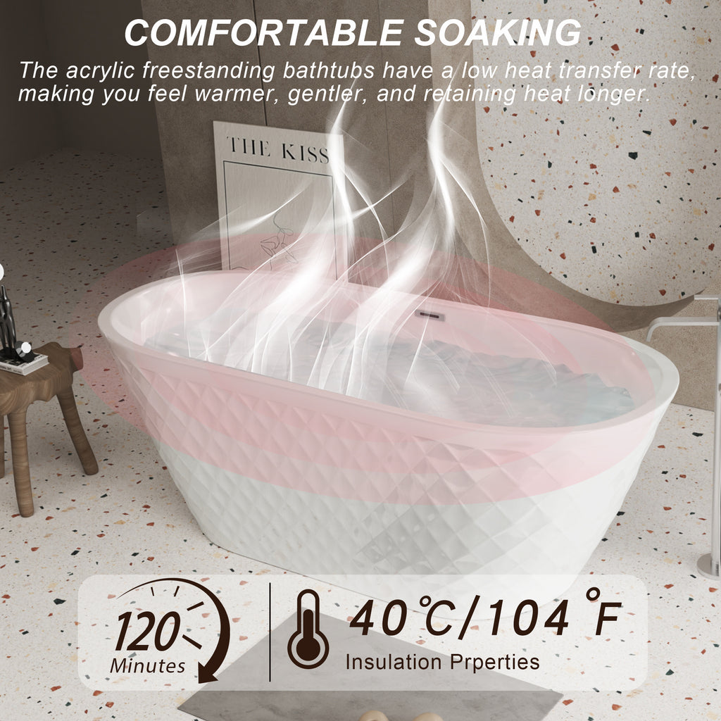 59" Acrylic Freestanding Bathtub with Unique Diamond Pattern Design