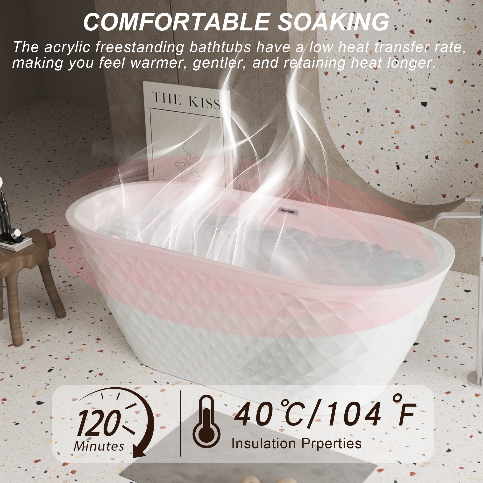 59" Acrylic Freestanding Bathtub with Unique Diamond Pattern Design