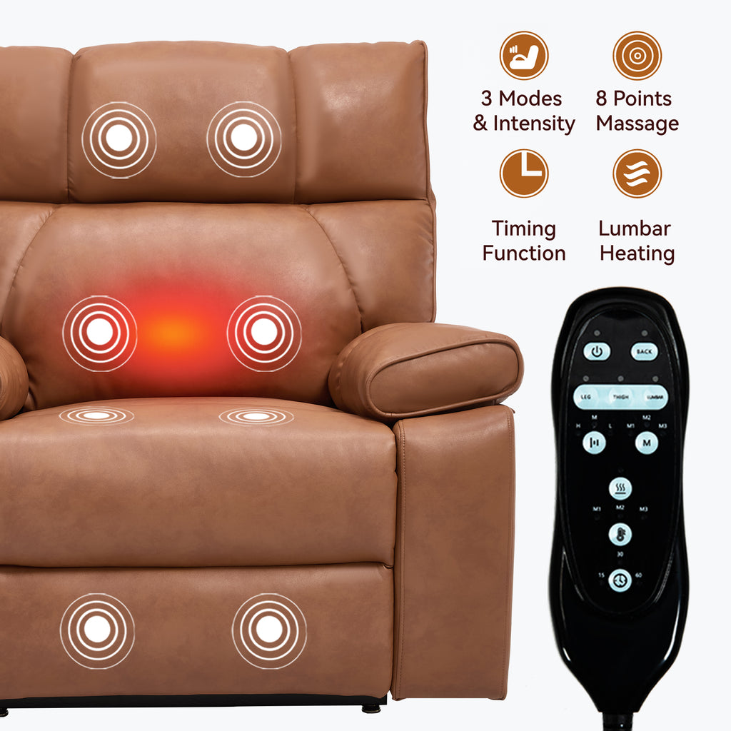 Orange Leatheraire Heat Massage Dual Motor Recliner