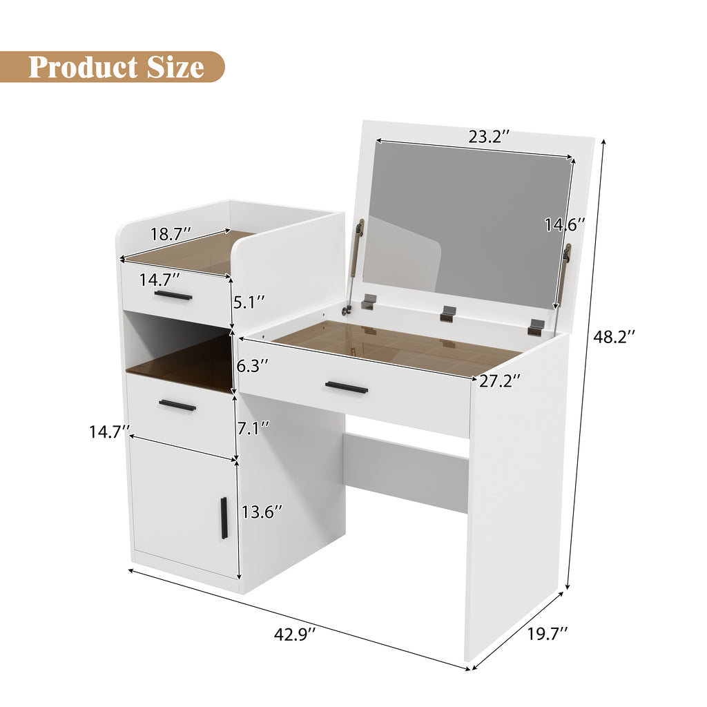 3-in-1 Vanity Desk with Flip Top Mirror