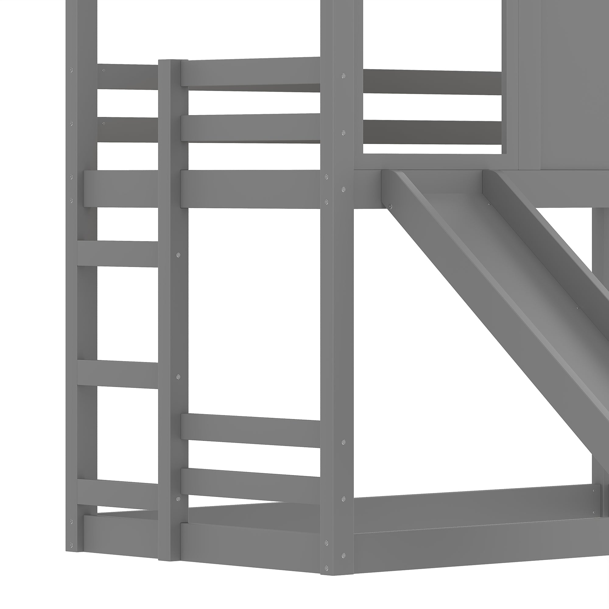 Twin House Bunk Bed with Slide and Storage Shelves