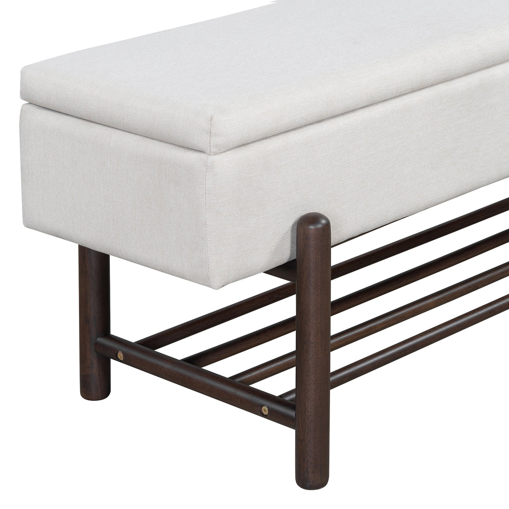 TREXM Farmhouse Upholstered Storage Bench