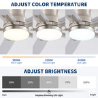 52" Modern Brushed Nickel Flush Mount Ceiling Fan with Light