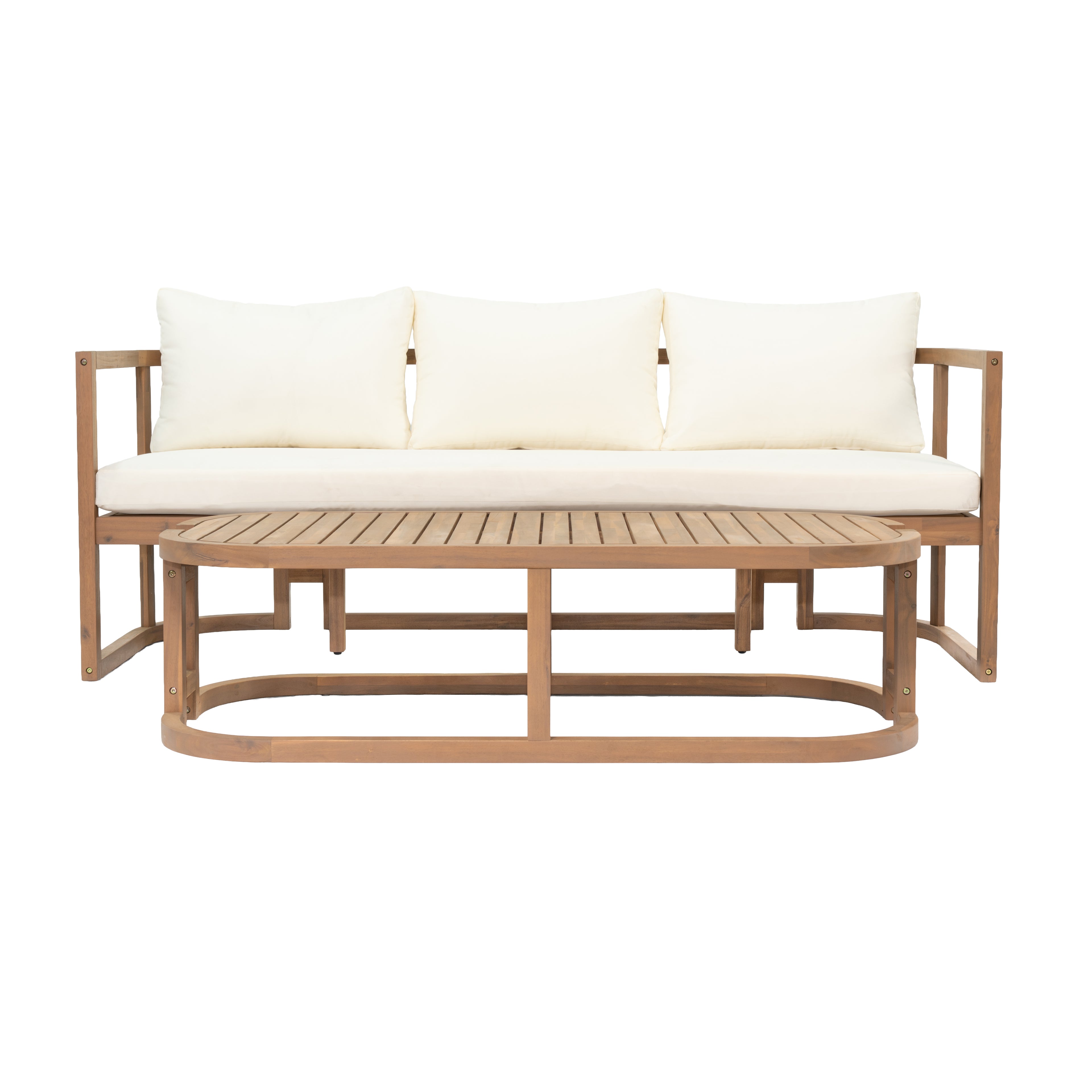 TOPMAX 4-Piece Modern Acacia Wood Sofa Set
