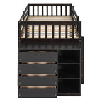 Twin Over Twin Bunk Bed with 4 Drawers and 3 Shelves - Espresso