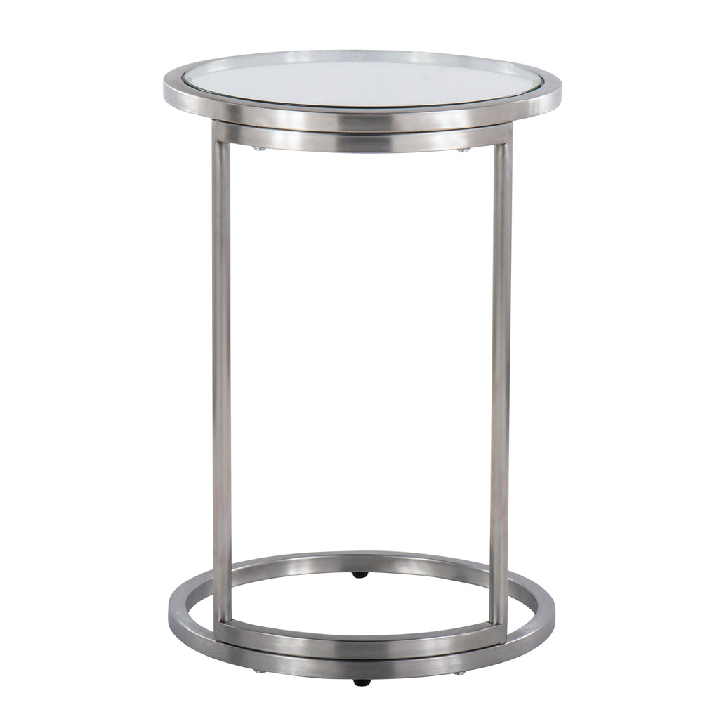 Round Zenn End Table in Stainless Steel with Clear Glass Table Top