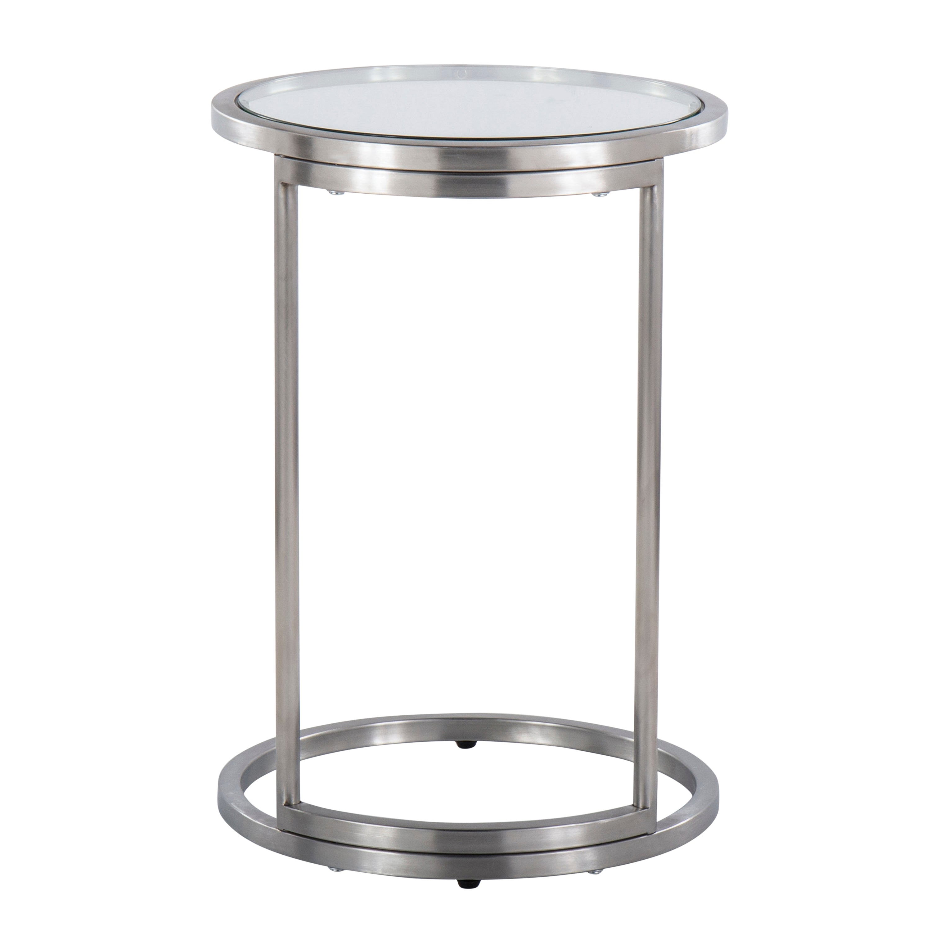 Round Zenn End Table in Stainless Steel with Clear Glass Table Top
