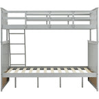 Twin Over Full Bunk Bed, Wooden Bunk Bed with Ladder and Safety Guard Rails – Gray