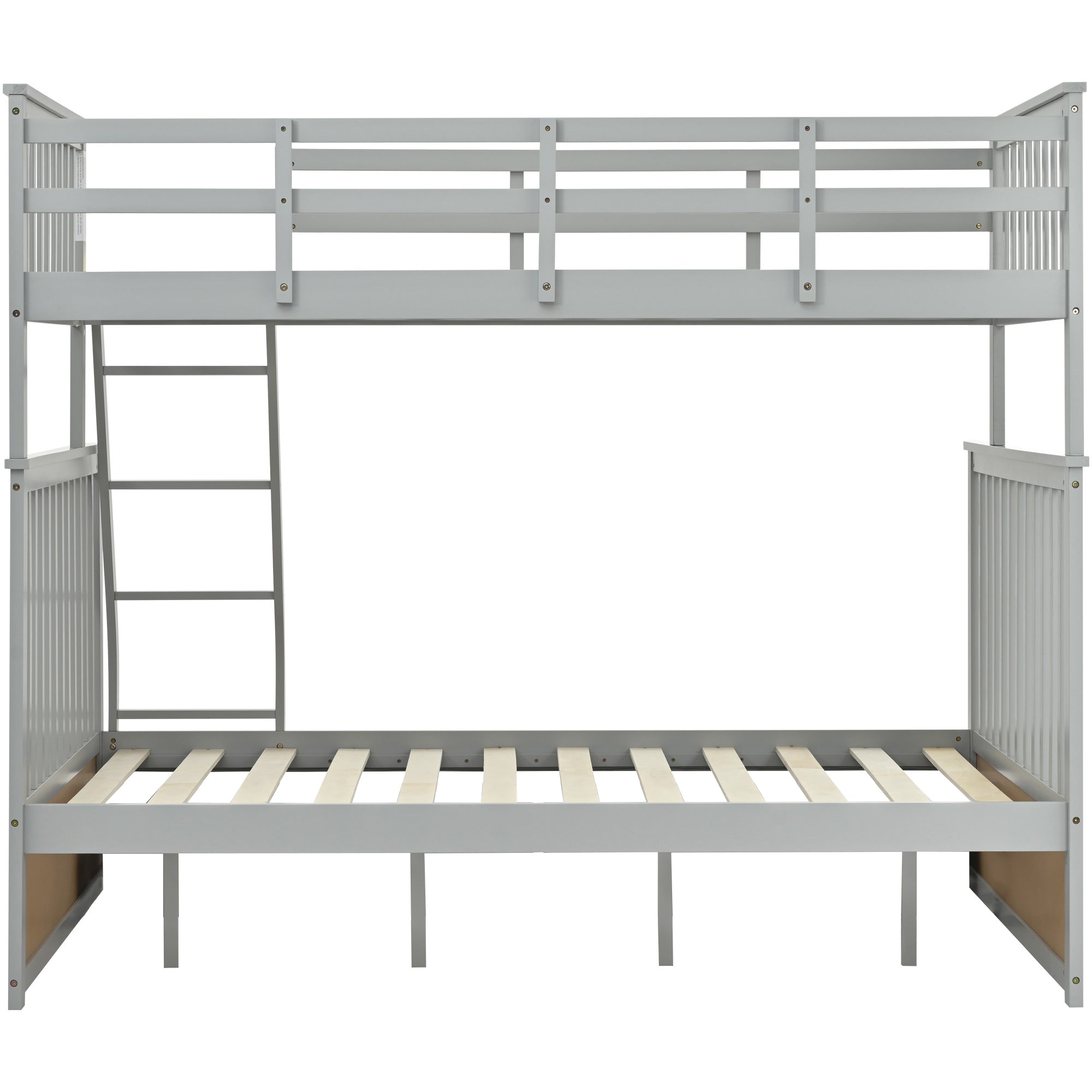 Twin Over Full Bunk Bed, Wooden Bunk Bed with Ladder and Safety Guard Rails – Gray