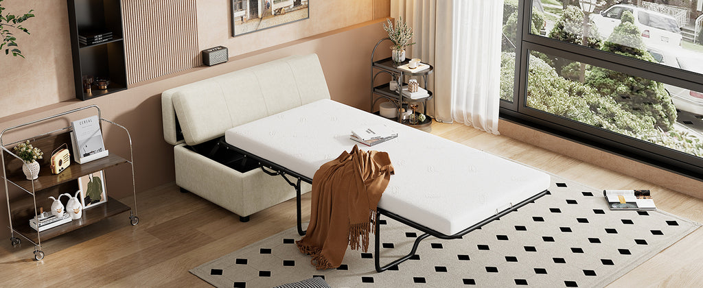 Twin Size Folding Ottoman Sleeper Bed with Mattress Convertible Guest Bed