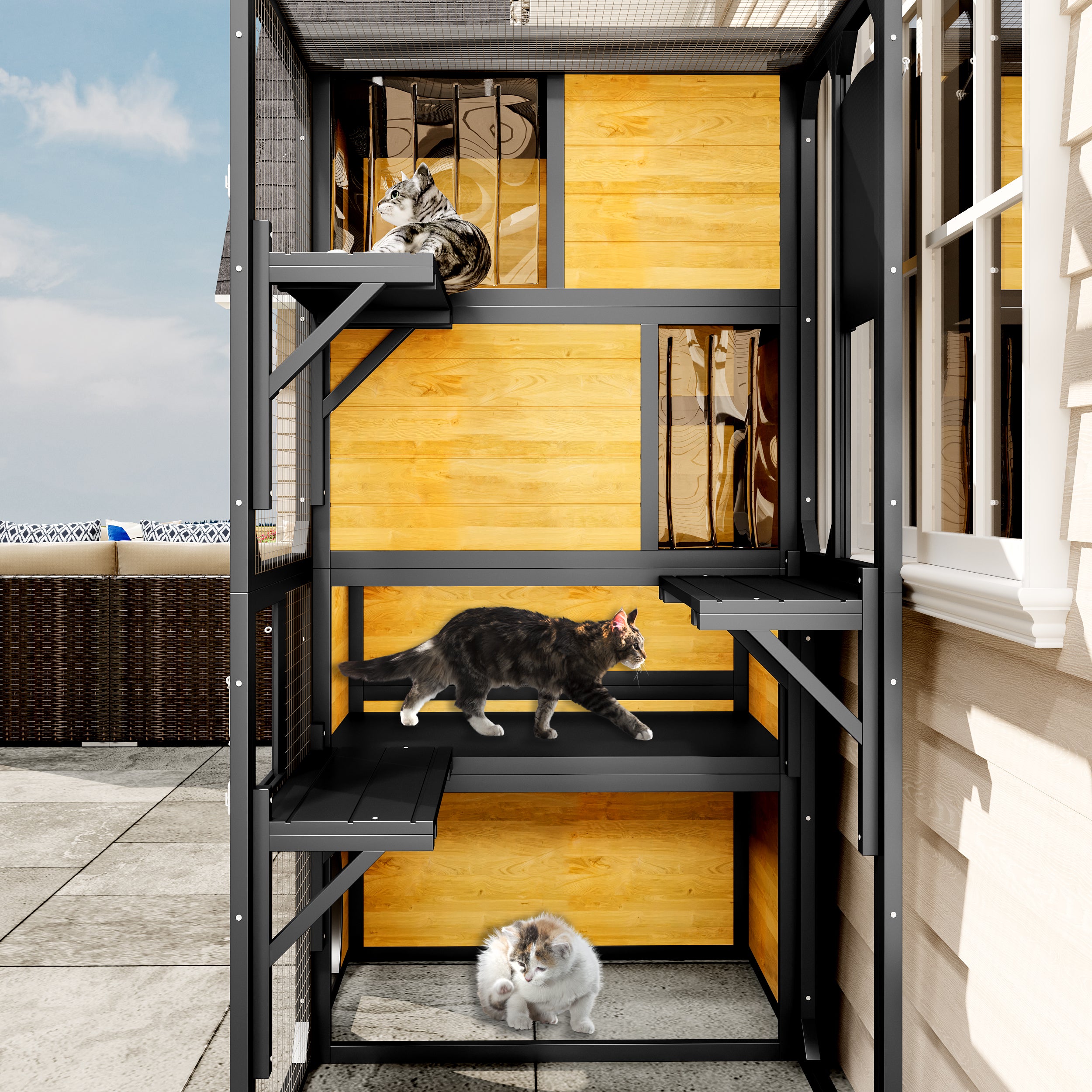 GO Large Cat Catio - 4 Tiers Cat Enclosure for Outdoor Spaces