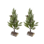 Set of 2, 13.5" Christmas PVC Tree On Wood Base With Snow