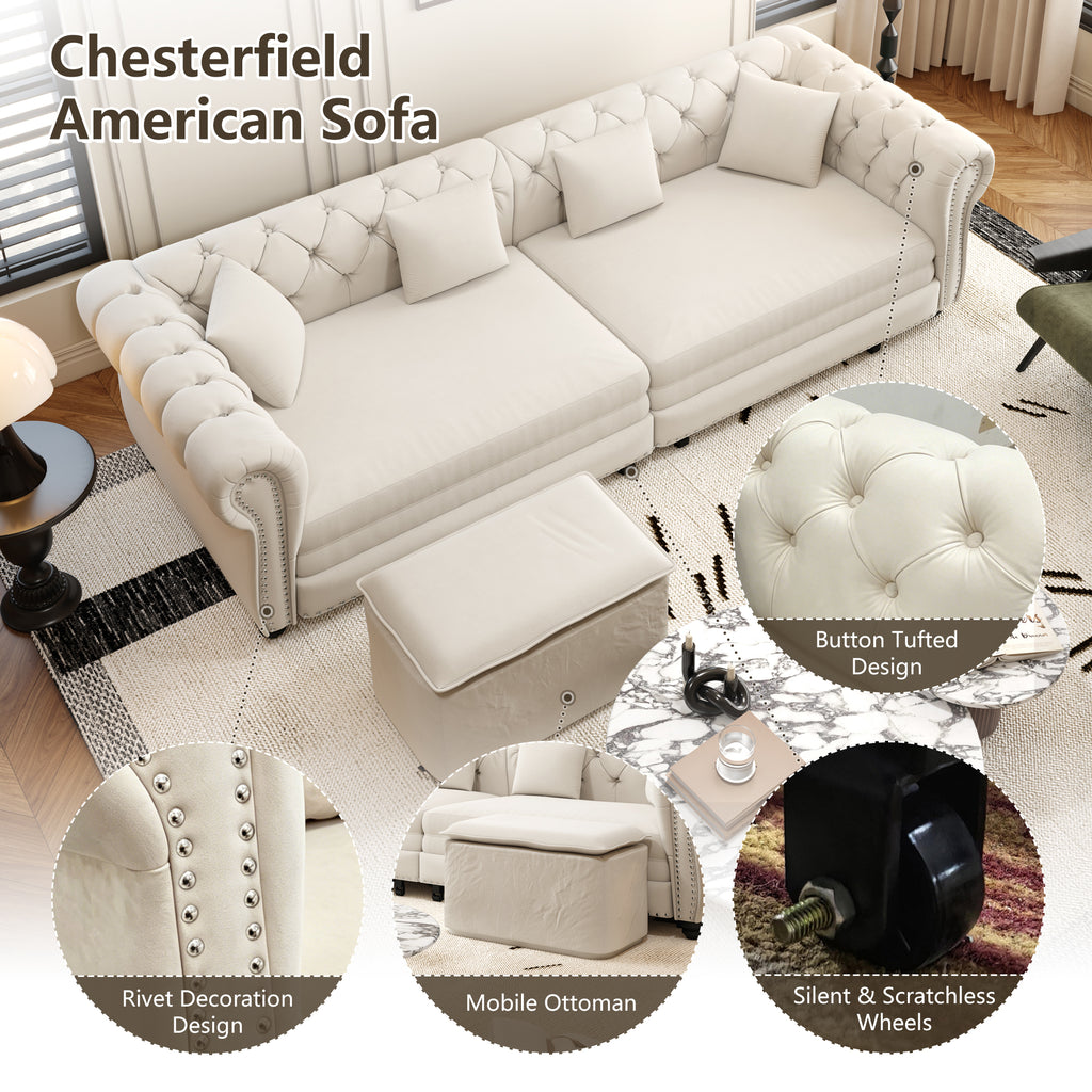 Chesterfield Sofa - 3-in-1 Pull-Out Sleeper Sofa Bed
