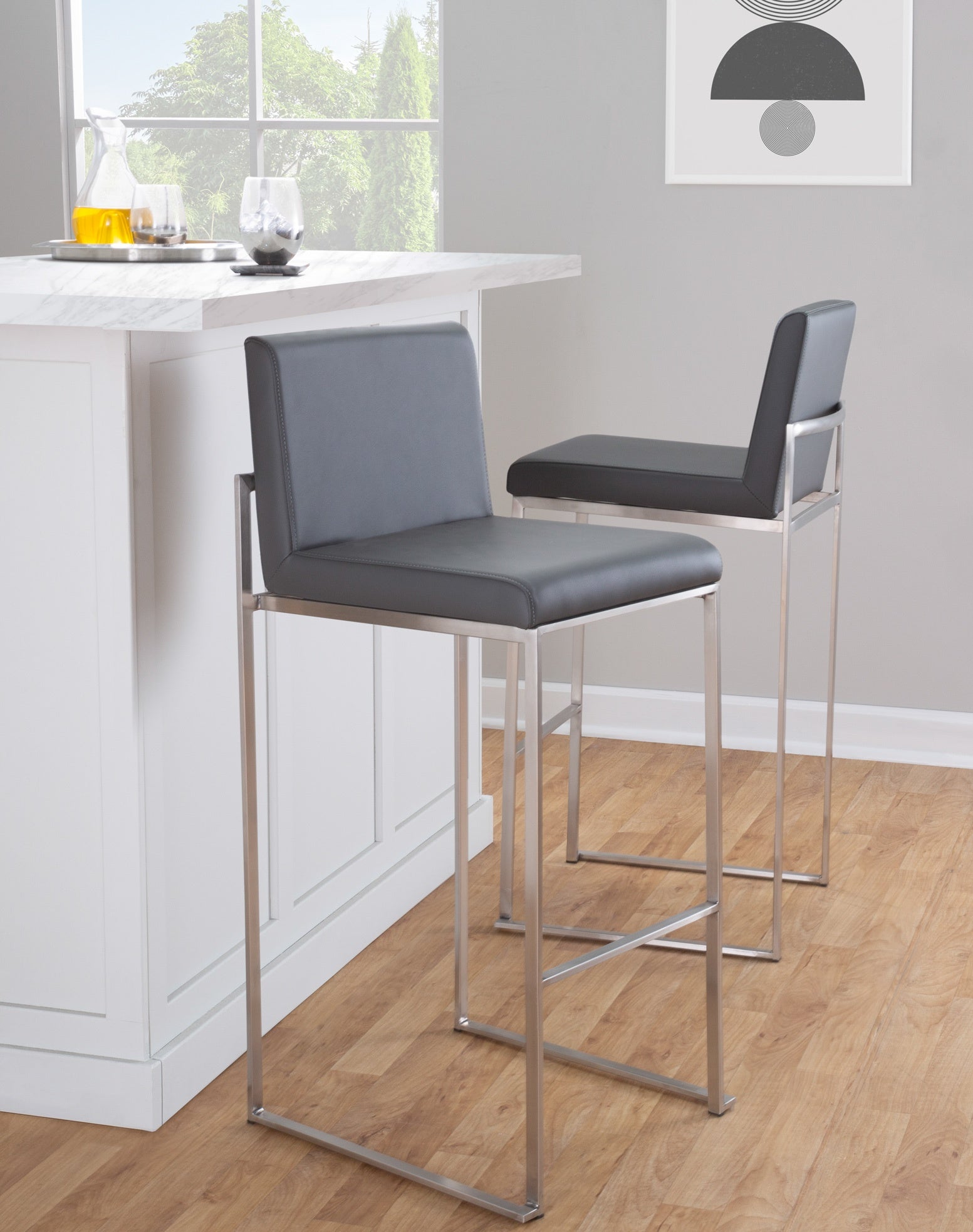 30" Contemporary High Back Barstool Set