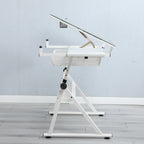 White Adjustable Tempered Glass Drafting Table with Chair