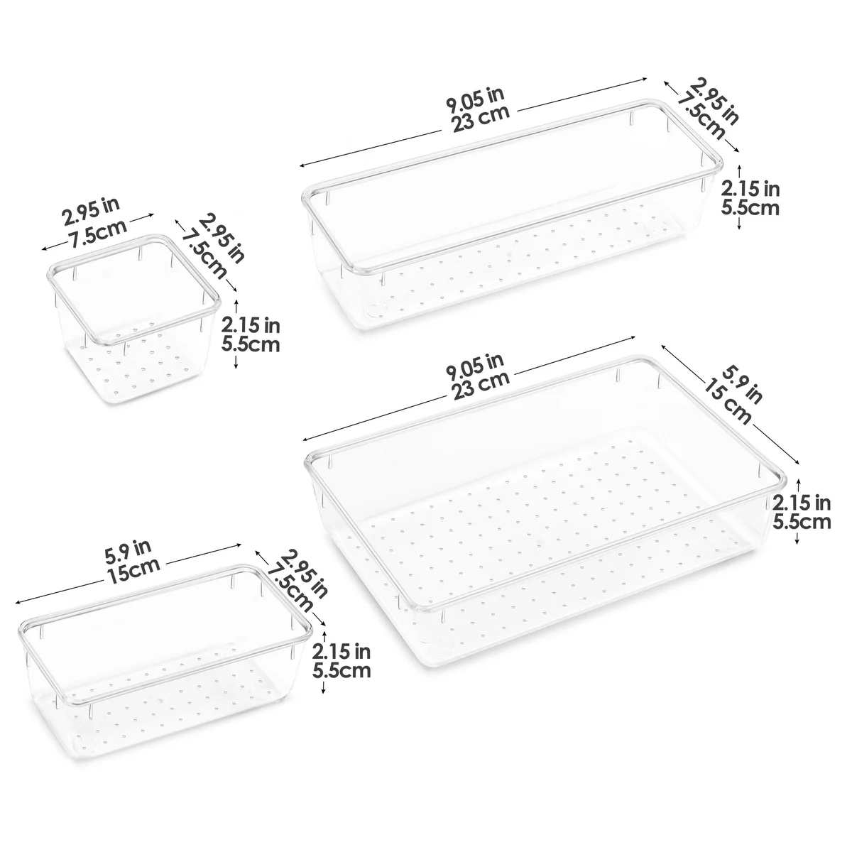 25 PCS Clear Plastic Drawer Organizers Set, 4 Sizes Clear Drawer Organizers & storage Bins for Makeup/Jewelry Vanity, Kitchen Gadgets Or Office Desk. Bathroom Drawer Organizer Trays