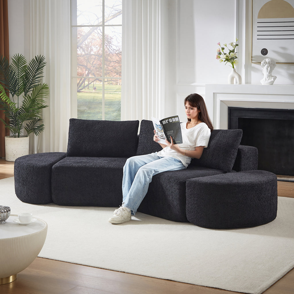 106.3-Inch V-Shaped Modular Sofa Set in Chenille Fabric