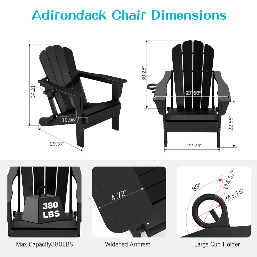 Folding Adirondack Chair with Cup Holder - Black