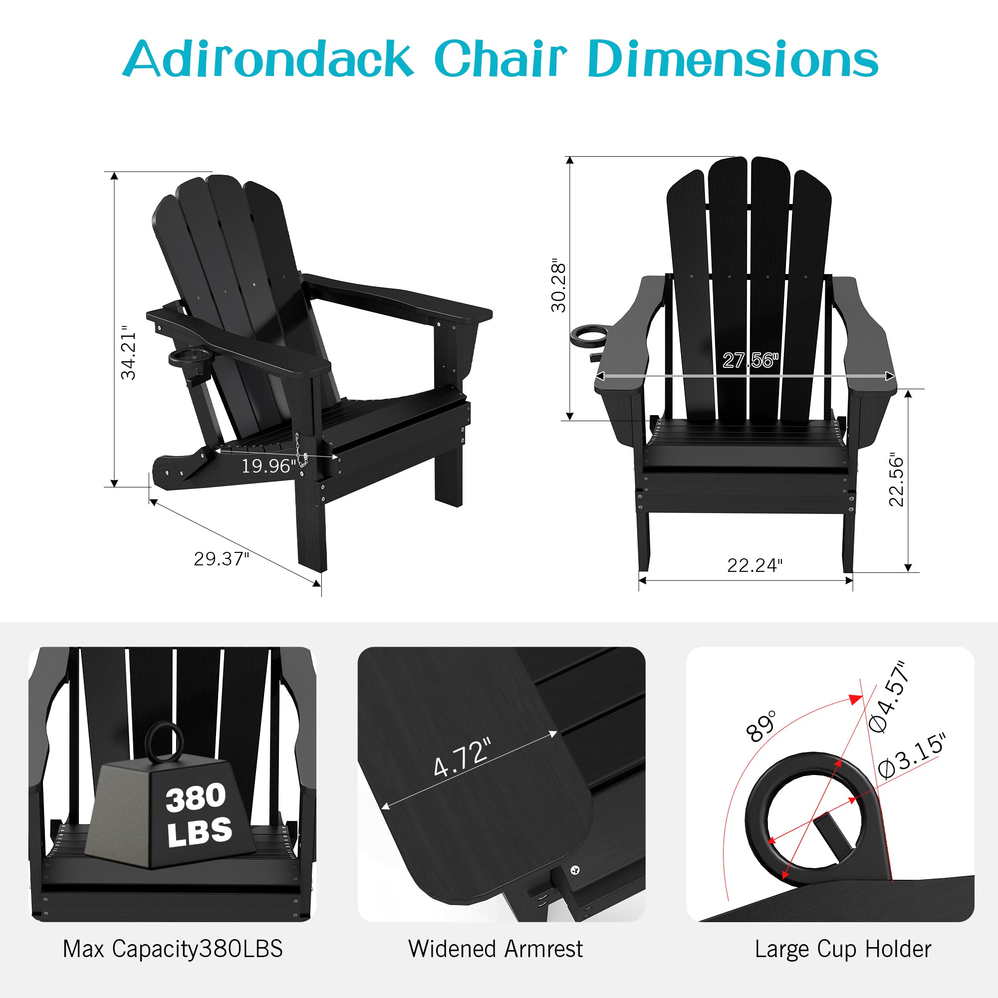 Folding Adirondack Chair with Cup Holder - Black