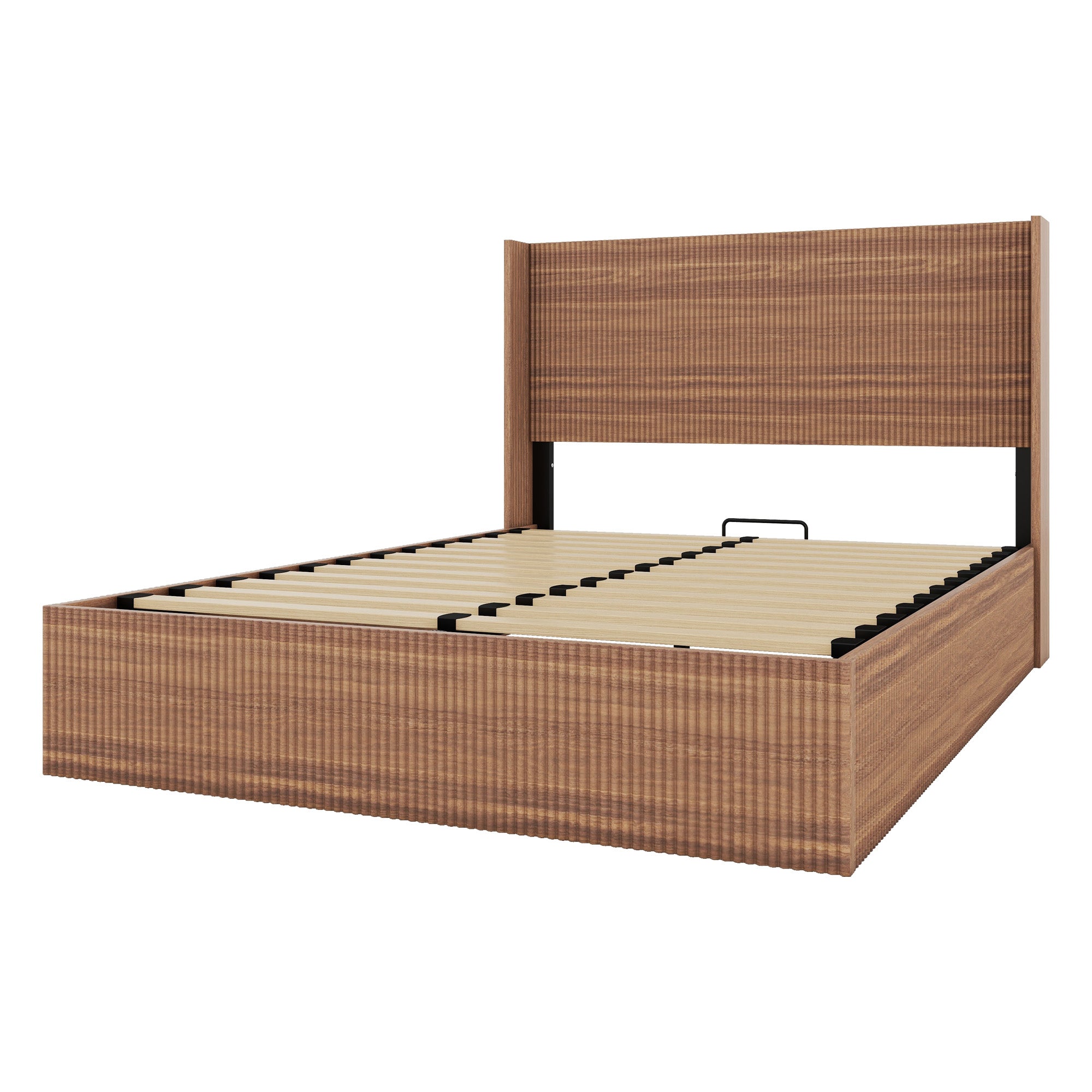 Queen Size Bed Frame with Grooved Lifting Storage Function