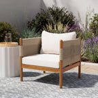 Outdoor Acacia Wood Club Chair with Diamond Rope Weave & Cushions