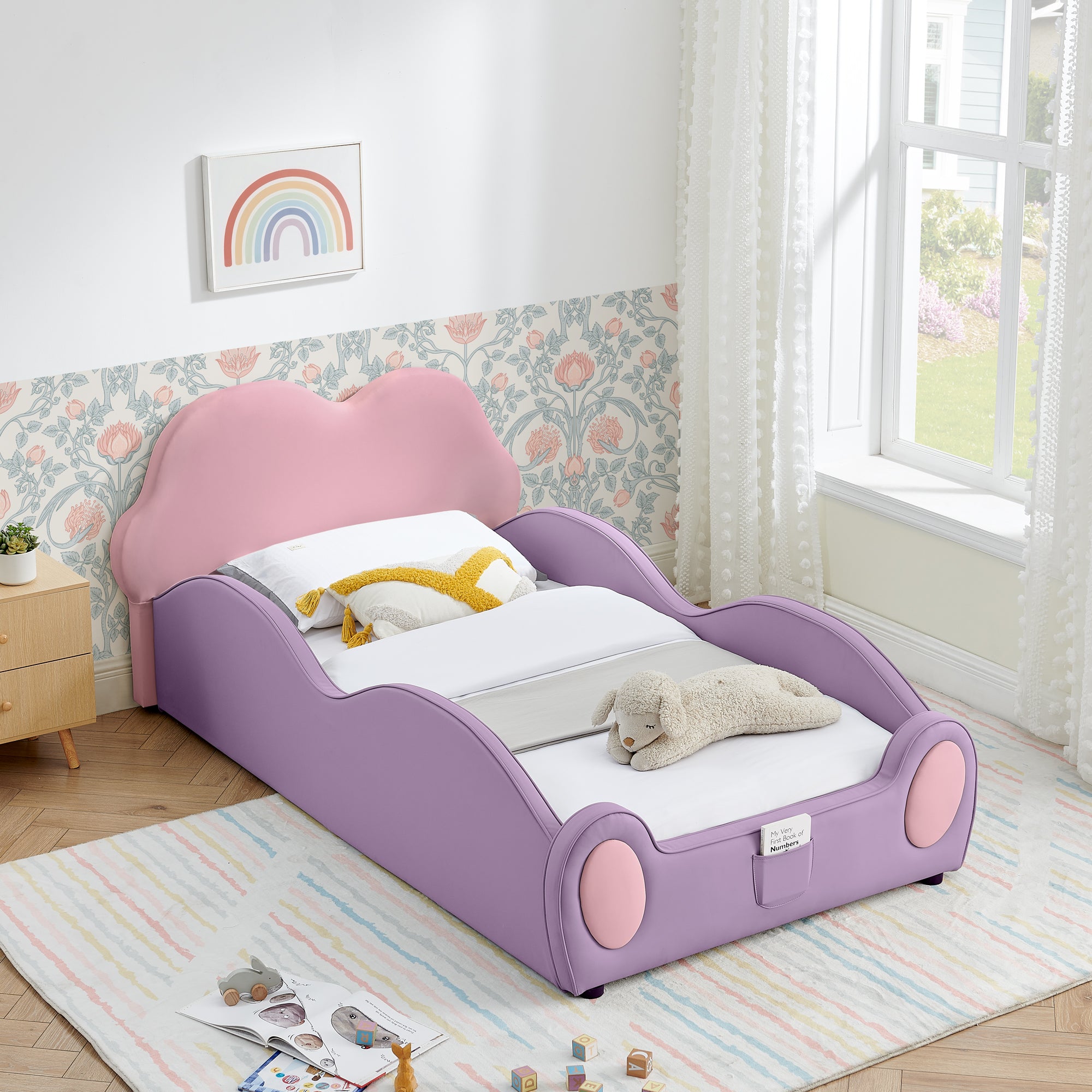 Twin Size Cute Cloud Shape PU Leather Kids Bed