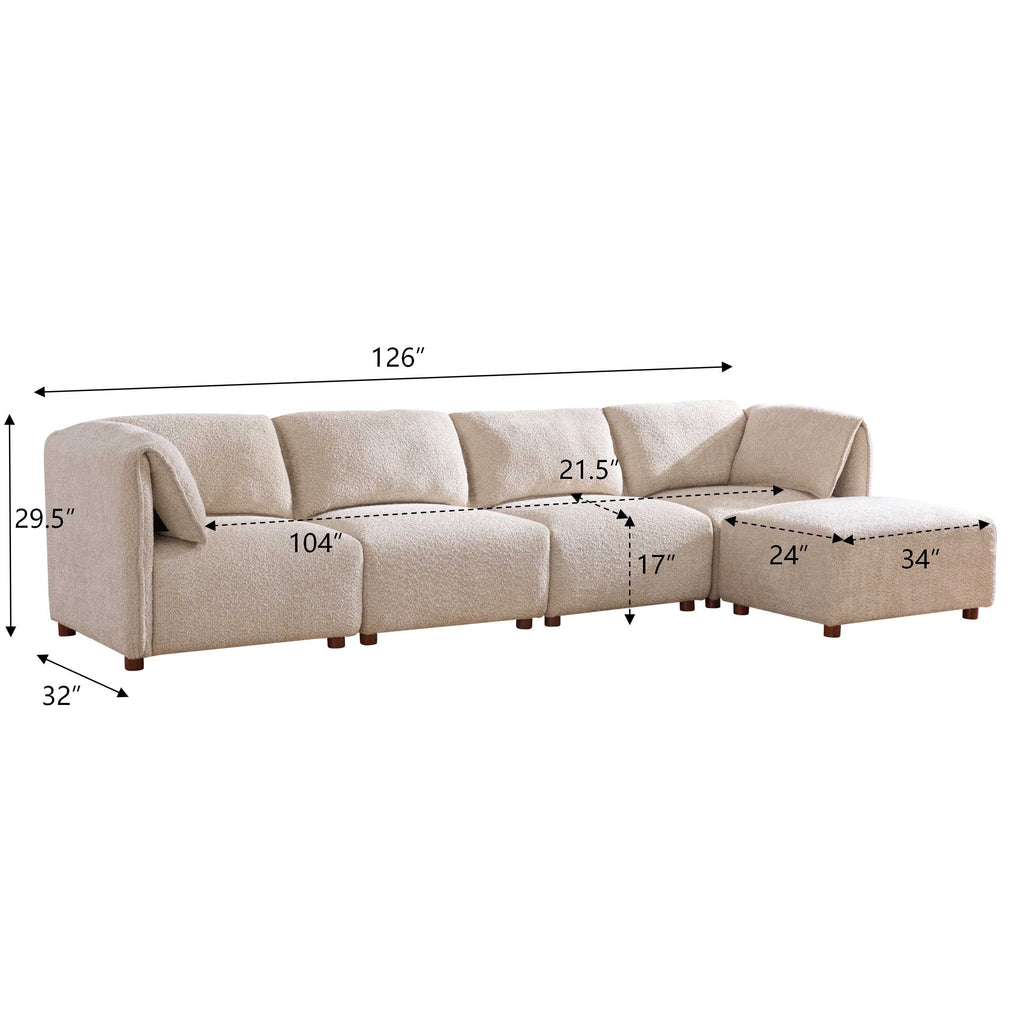 Aura 126 in. 5-Piece L Shaped Boucle Modular Sectional Sofa