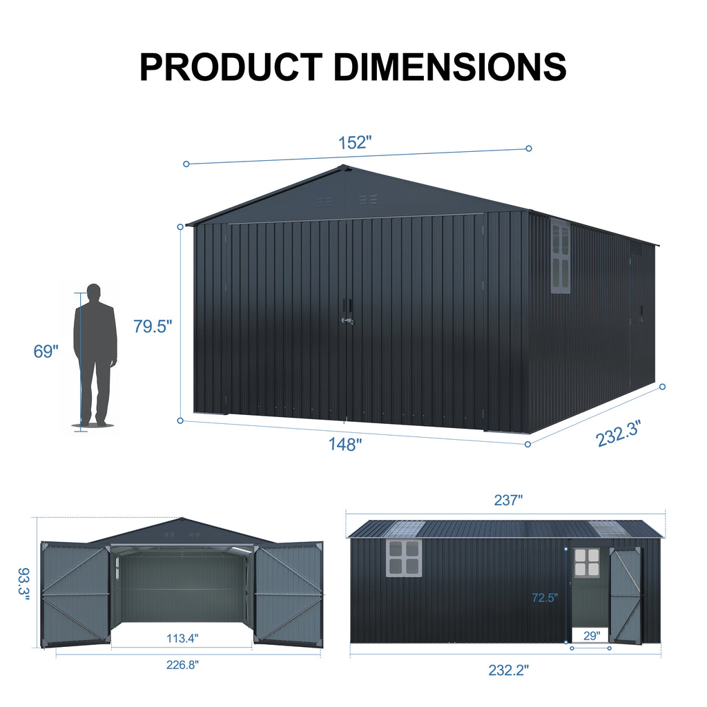 Outdoor Storage Shed 20x13 FT, Metal Garden Shed