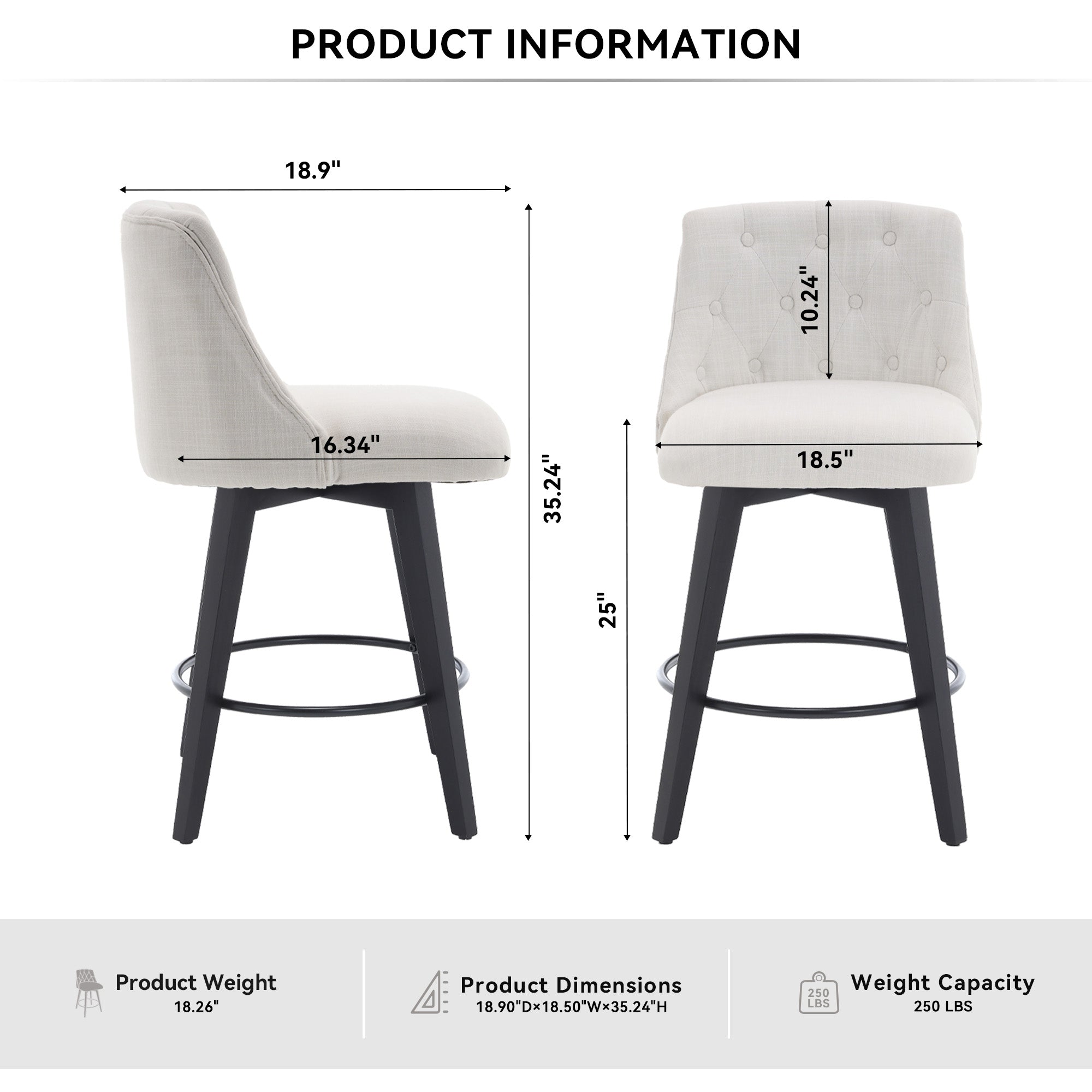 007-360° Swivel Bar Stools Set of 2