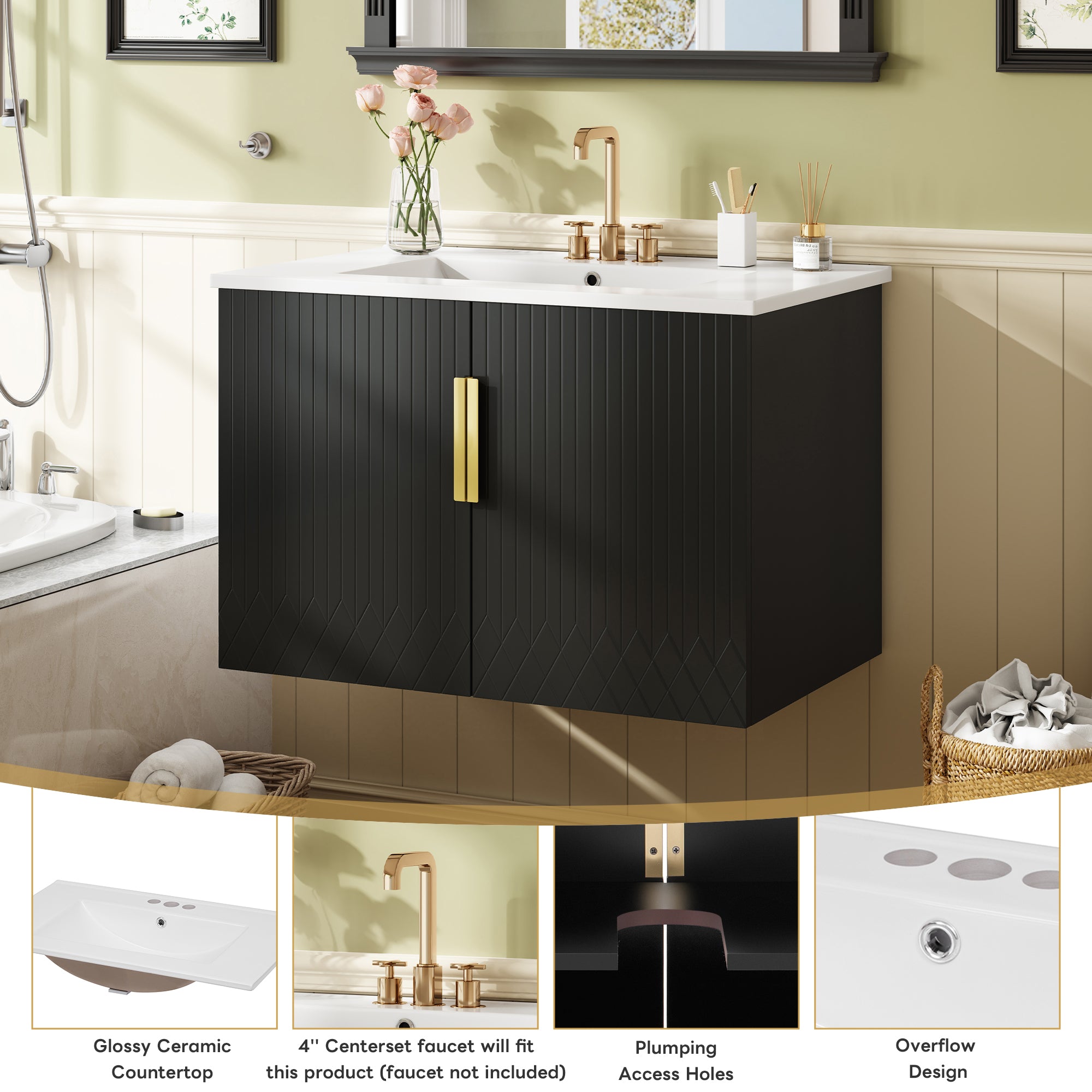 30" Vintage Bathroom Vanity with Ceramic Sink