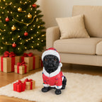 Christmas Pug Statue, Holiday Dog Figurine in Santa Outfit